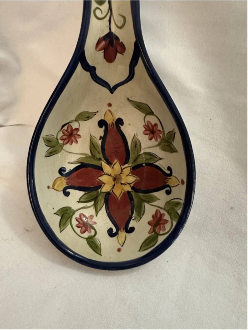 Pier 1 VALLARTA 10 inch Spoon Rest Utensil Holder Floral Design Hand Crafted